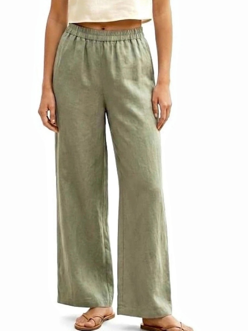 Linen Pants - Elastic Waistband - Sage Green